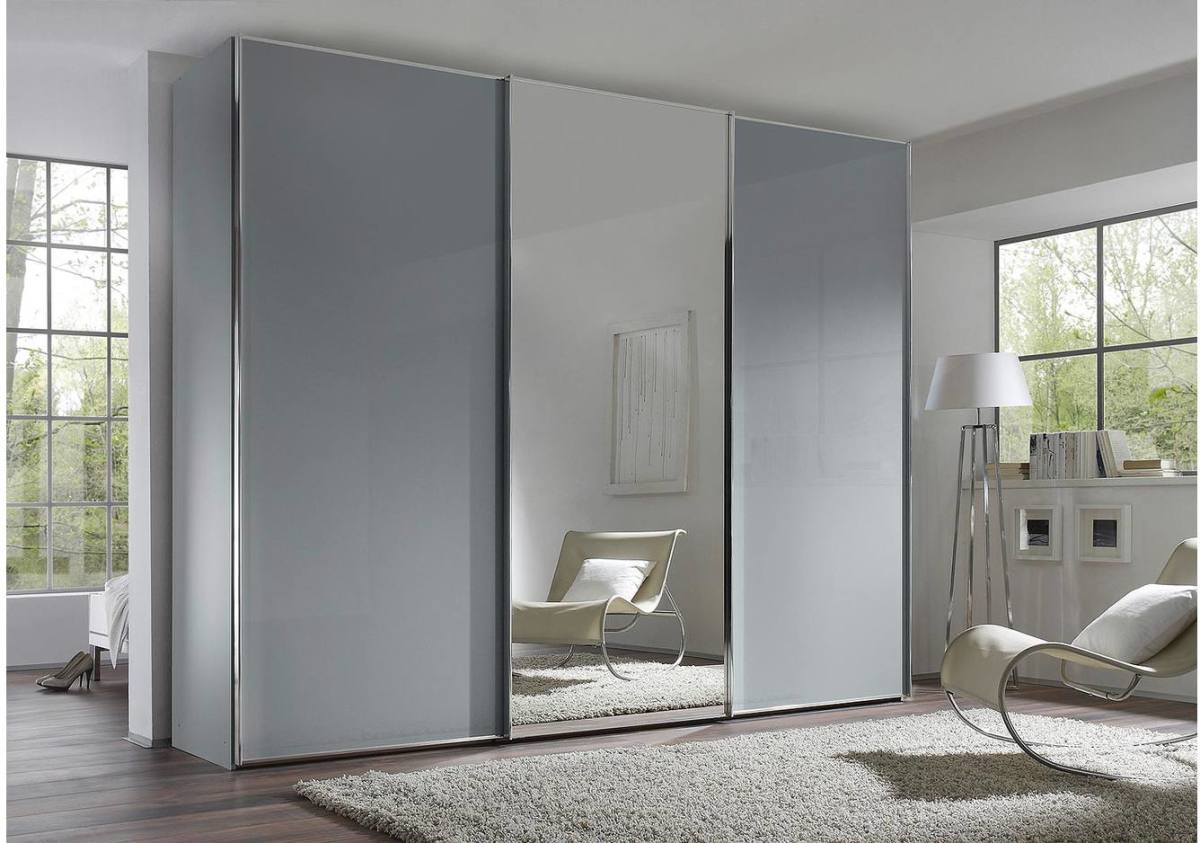 Goossens Kledingkast Big Choice Type 01 163, Slaapkamerkast 249 cm breed, 222 cm hoog, 2 glas schuifdeuren en 1 spiegel schuifdeur midden