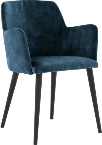 Goossens Excellent Eetkamerstoel Baltazar blauw velvet stof met arm, urban industrieel