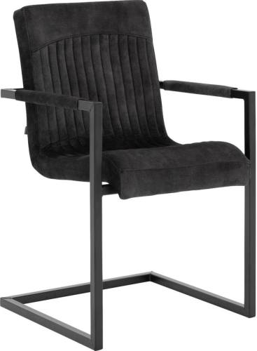 Goossens Eetkamerstoel Sturdy Velvet grijs velvet stof met arm, urban industrieel