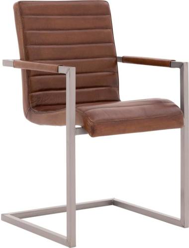 Goossens Eetkamerstoel Sturdy Leer cognac leer met arm, urban industrieel