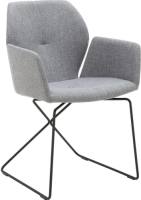 Goossens Eetkamerstoel Manzini grijs stof met arm, modern design