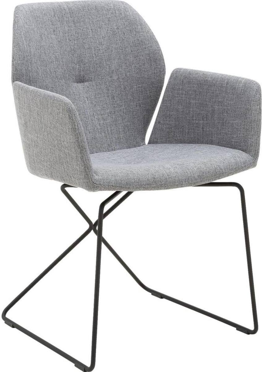 Goossens Eetkamerstoel Manzini grijs stof met arm, modern design