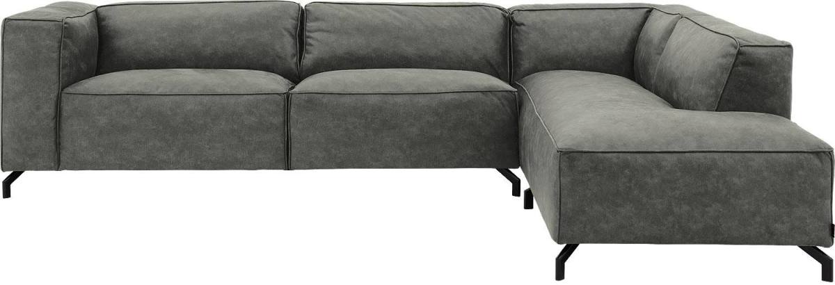 Goossens Bank Calvin grijs, micro leer, 3,5-zits, modern design met ligelement rechts