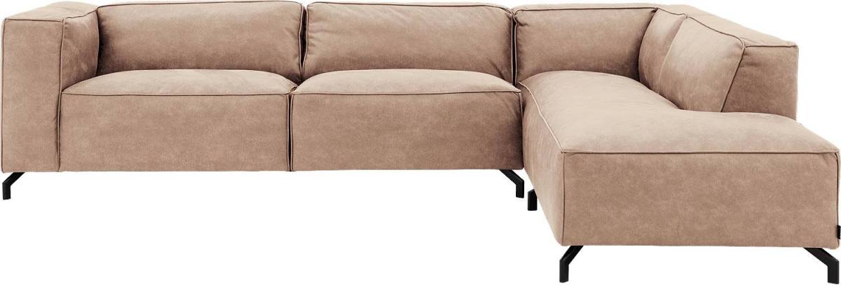 Goossens Bank Calvin bruin, micro leer, 3,5-zits, modern design met ligelement rechts