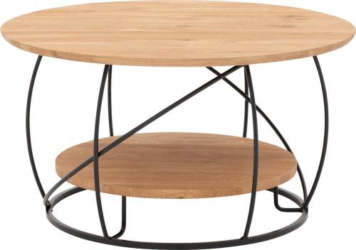 Goossens Salontafel Bellis rond, hout eiken blank, stijlvol landelijk, 80 x 45 x 80 cm