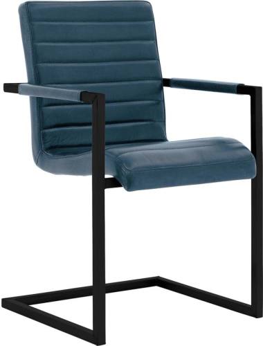 Goossens Eetkamerstoel Sturdy Leer blauw leer met arm, urban industrieel