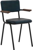 Goossens Eetkamerstoel Chaplin blauw leer met arm, urban industrieel