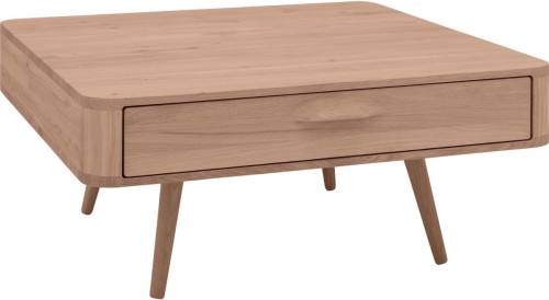 Goossens Salontafel Bjarte vierkant, hout eiken donker bruin, stijlvol landelijk, 90 x 40 x 90 cm