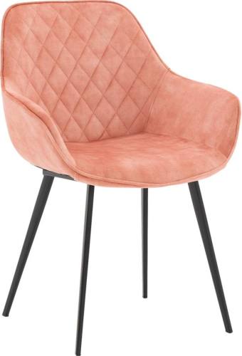 Goossens Basic Eetkamerstoel Ebi roze velvet stof met arm, diversen