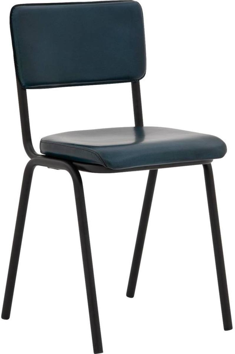 Goossens Eetkamerstoel Chaplin blauw leer urban industrieel
