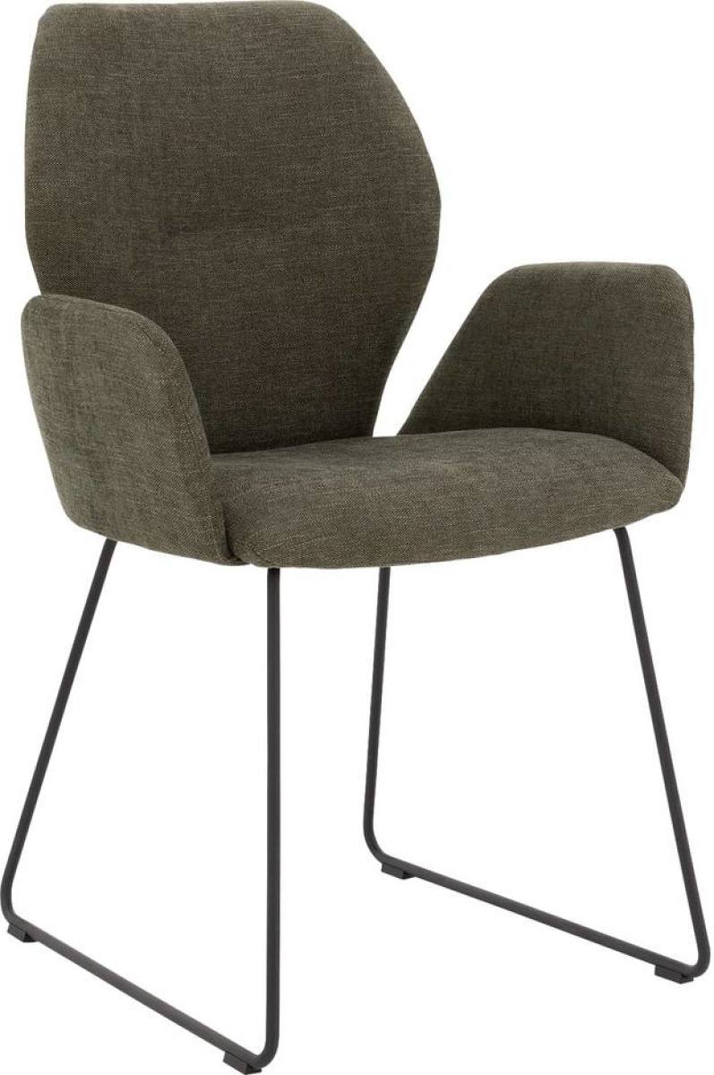Goossens Eetkamerstoel Hera groen stof met arm, modern design
