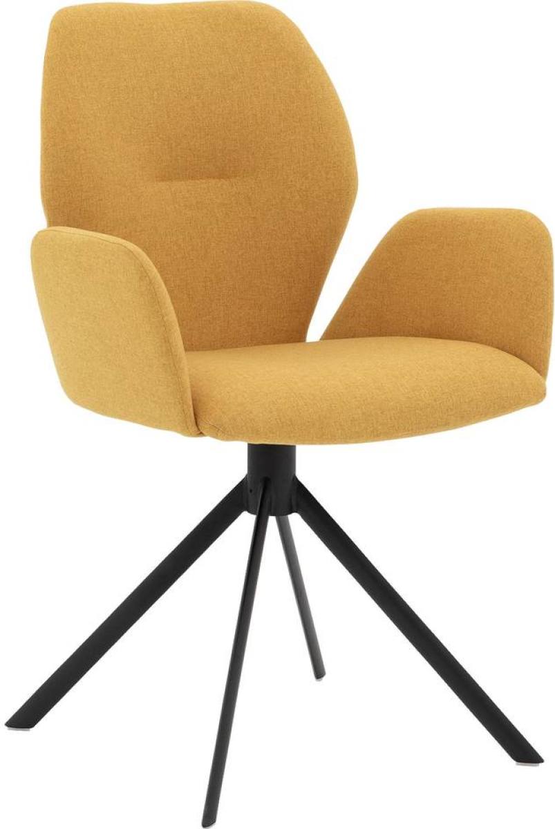 Goossens Eetkamerstoel Hera geel stof met draaifunctie met arm, modern design