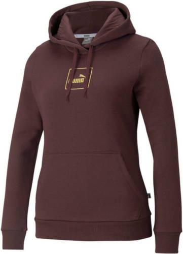 Puma hoodie met logo en glitters aubergine