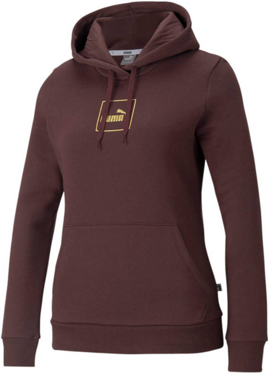 Puma hoodie met logo en glitters aubergine