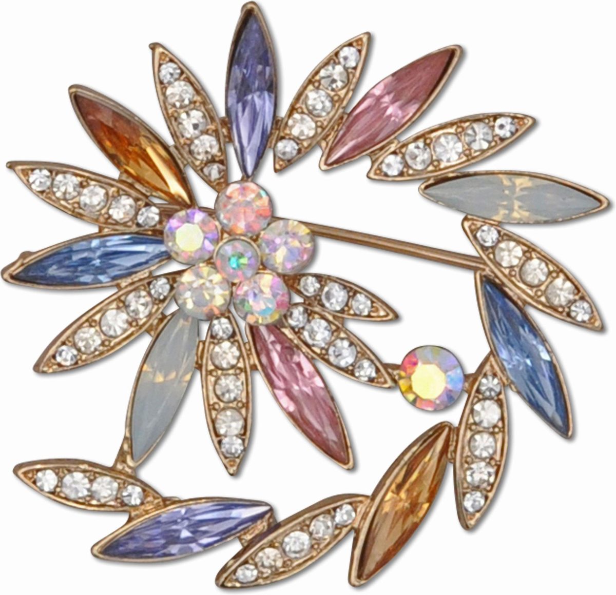 J.Jayz Broche Spiraalvormige look, stenen in amandelvorm met glassteentjes