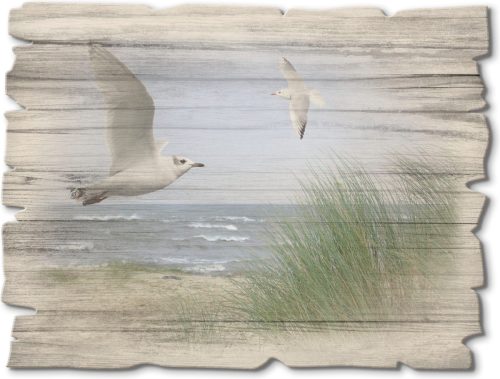 Artland Artprint op hout Noordzeestrand met meeuwen (1 stuk)