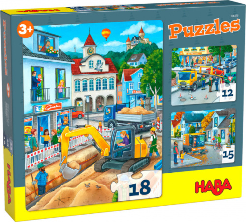 Haba kinderpuzzels In de Stad karton 3 delig