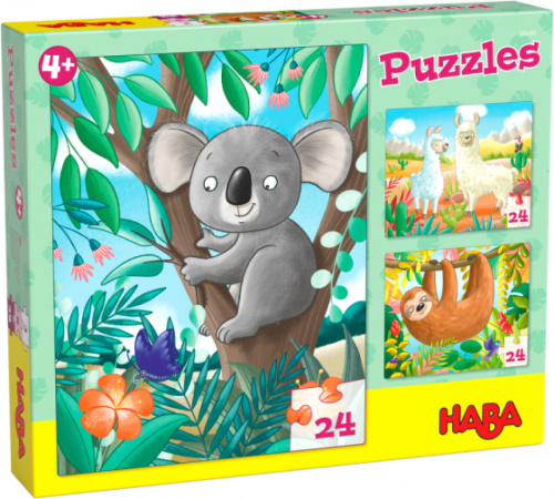 Haba kinderpuzzels Koala, Luiaard & Co karton 3 delig