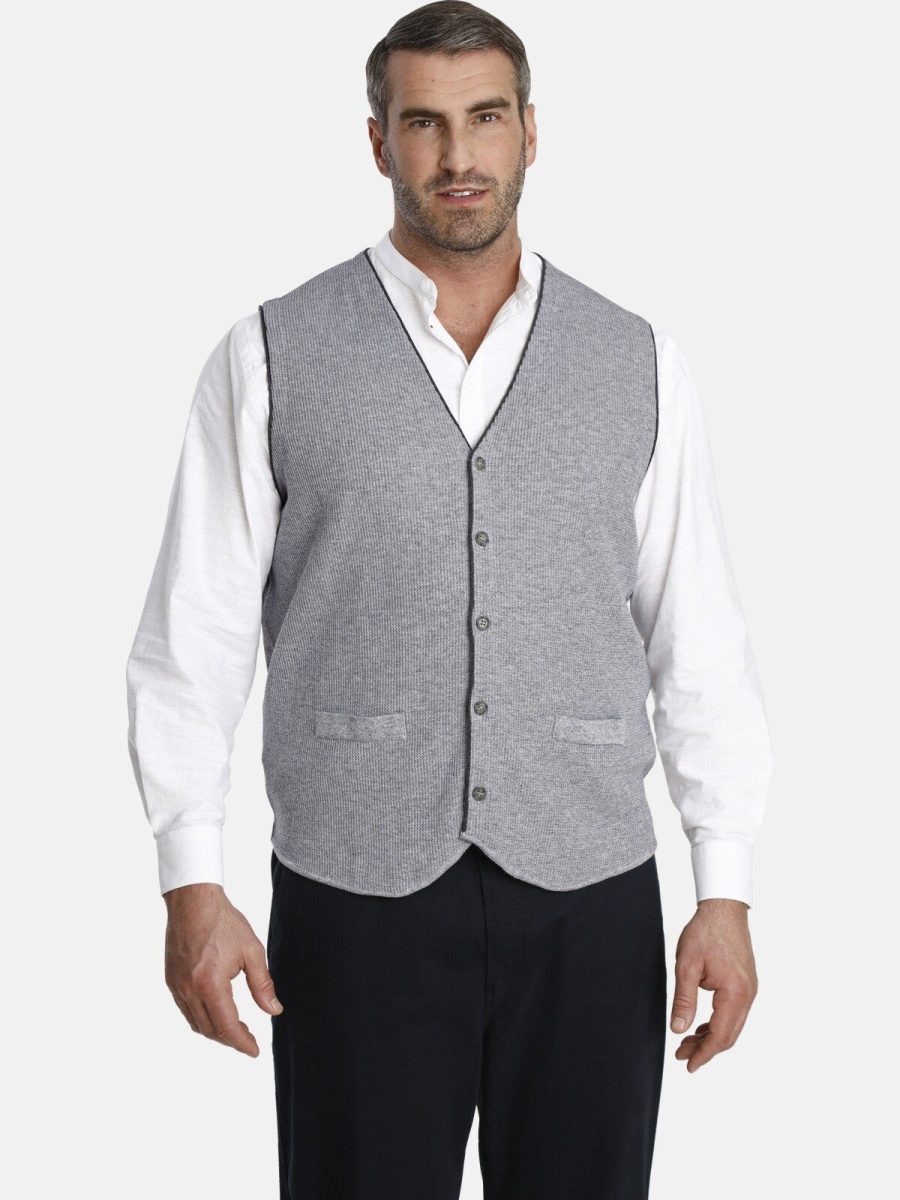 Charles Colby gilet KEVAN Plus Size met contrastbies grijs