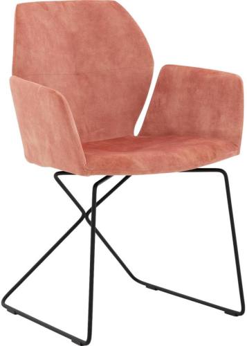 Goossens Eetkamerstoel Manzini roze velvet stof met arm, modern design