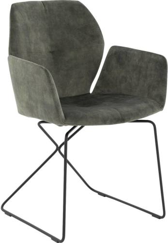 Goossens Eetkamerstoel Manzini groen velvet stof met arm, modern design