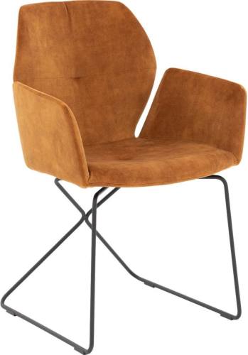 Goossens Eetkamerstoel Manzini cognac velvet stof met arm, modern design