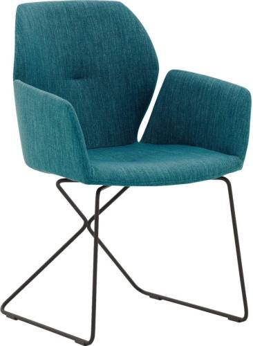 Goossens Eetkamerstoel Manzini groen stof met arm, modern design