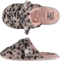 Apollo pantoffels met dierenprint lichtroze/zwart