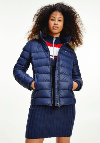 Tommy Jeans Donsjack TJW BASIC HOODED DOWN JACKET met imitatiebont aan de capuchon & Tommy Jeans-merklabel