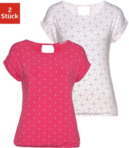 Lascana T-shirt met kleine cut-out in de nek (Set van 2)