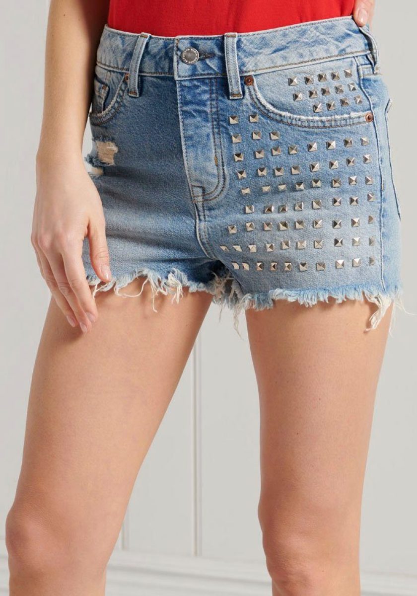 Superdry Jeanshotpants SKINNY HOT SHORT met coole applicaties