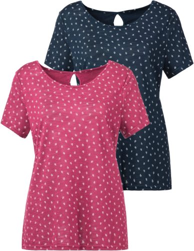 Lascana T-shirt met leuke bladprint en cut-out in de nek (Set van 2)