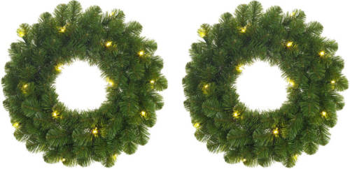 Mica Decorations Set Van 2x Stuks Groene Verlichte Kerstkransen/deurkransen Met 30 Leds 60 Cm - Kransen Met Verlichting/kerstverlichting