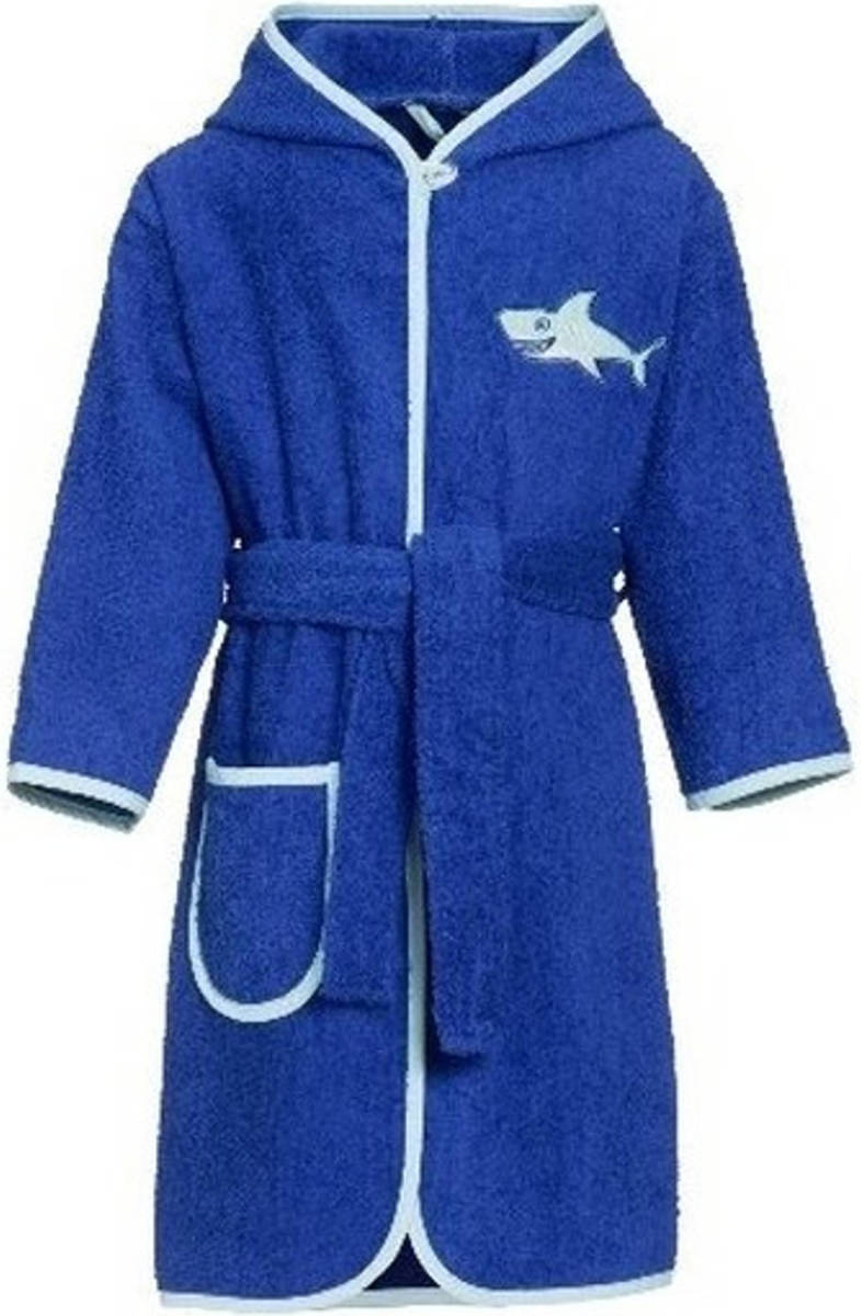 Blauwe Badjas/ochtendjas Haai Borduursel Voor Kinderen - Playshoes Kinder Badstof Badjas 98/104 (4-5 Jr)