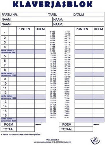 Haza Original 2x Scoreblokken Klaverjassen 50 Vellen - Kaartspel