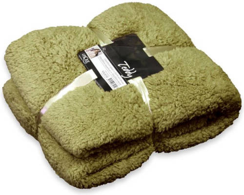 Unique Living Teddy Fleece Plaid - Fleece Polyester - 150x200 Cm - Oil Green