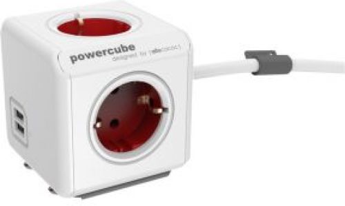 Allocacoc Powercube Extended Duo Usb 4 Stopcontacten Met 2x Usb Lader - Rood