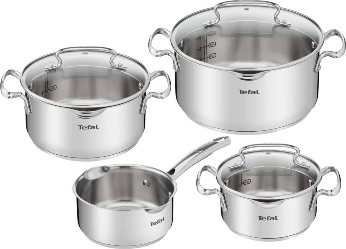 Tefal Duetto+ Kookpannenset - 4 Delig - Rvs - Met Glazen Deksels