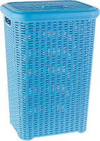 Forte Plastics Grote Rotan Wasmand Met Deksel Van 60 Liter In Het Lichtblauw - Wasmanden