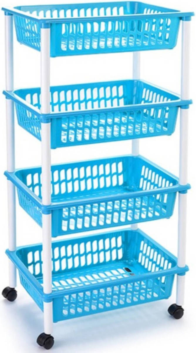 Forte Plastics Lichtblauwe Opberg Trolley/roltafel Met 4 Manden 85 Cm - Opberg Trolley