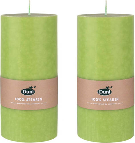 Duni 2x Stuks Blad Groene Cilinderkaarsen/ Stompkaarsen 15 X 7 Cm 50 Branduren - Stompkaarsen
