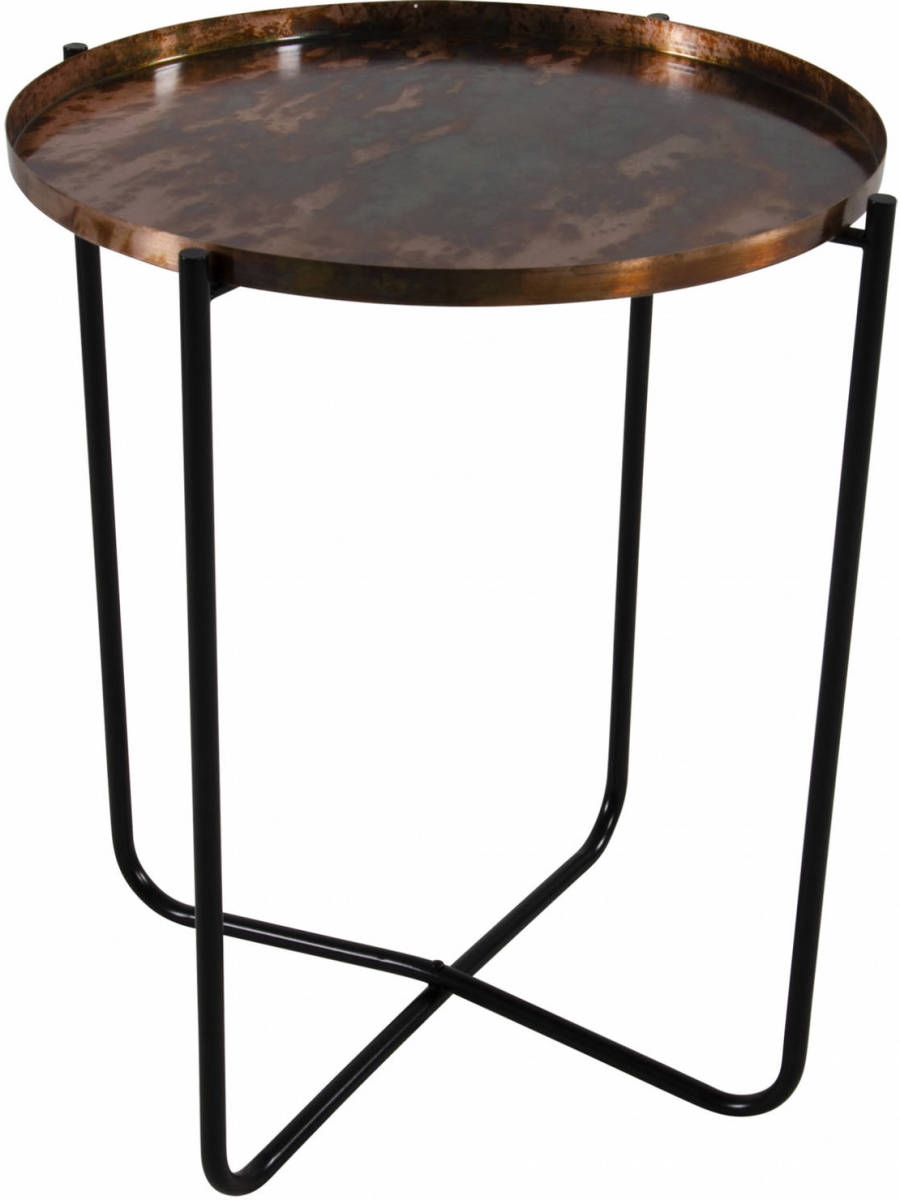 Lesli Living Ronde Bijzettafel/plantenstandaard Oud Koper 50 Cm - Bijzettafels