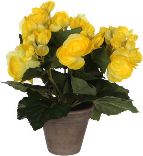 Mica Decorations Gele Begonia Kunstplant 25 Cm In Grijze Pot - Kunstplanten