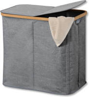 4Goodz Wasmand Met 2 Vakken En Deksel 33x54x50 Cm - Grijs