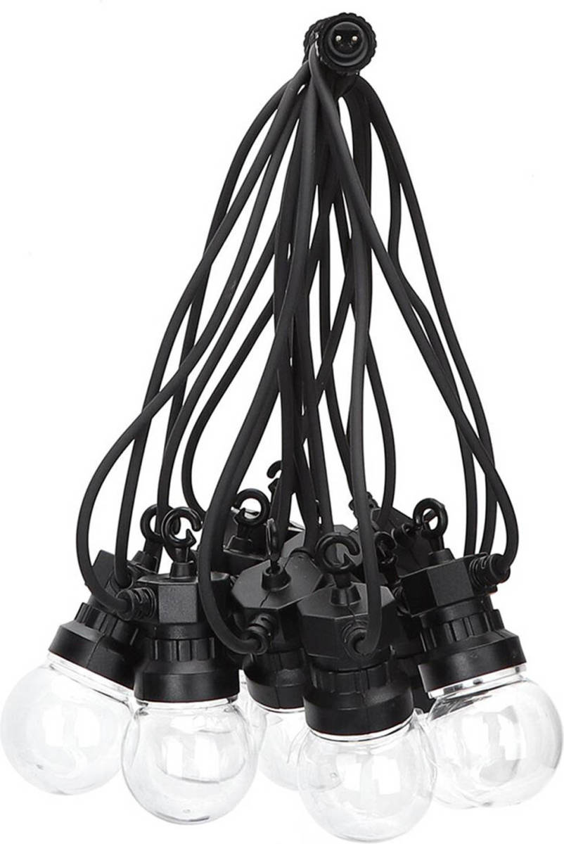 BES LED Led Lichtsnoer - Aigi Suci - Warm Wit 3000k - 6w - 8 Meter - 10 Led's Transparant - Waterdicht Ip44 - Zwart