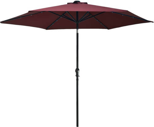 VidaXL Parasol Met Led-verlichting En Stalen Paal 300 Cm Bordeauxrood