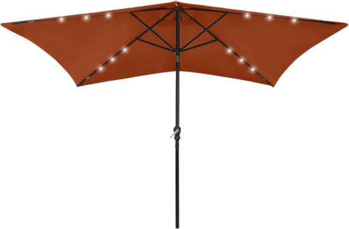 VidaXL Parasol Met Led's En Stalen Paal 2x3 M Terracottakleurig