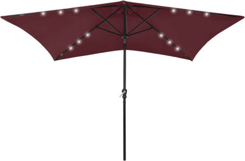 VidaXL Parasol Met Led's En Stalen Paal 2x3 M Bordeauxrood