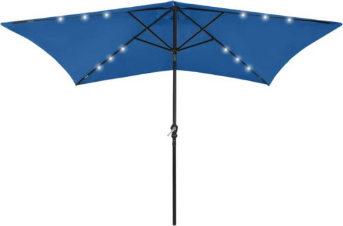 VidaXL Parasol Met Led's En Stalen Paal 2x3 M Azuurblauw