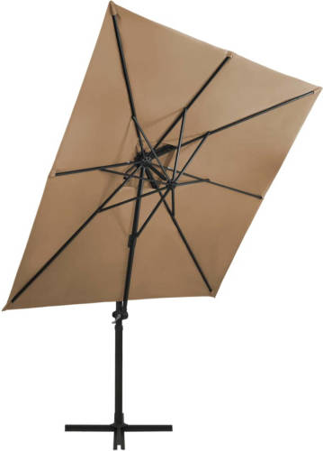 VidaXL Zweefparasol Met Dubbel Dak 250x250 Cm Taupe